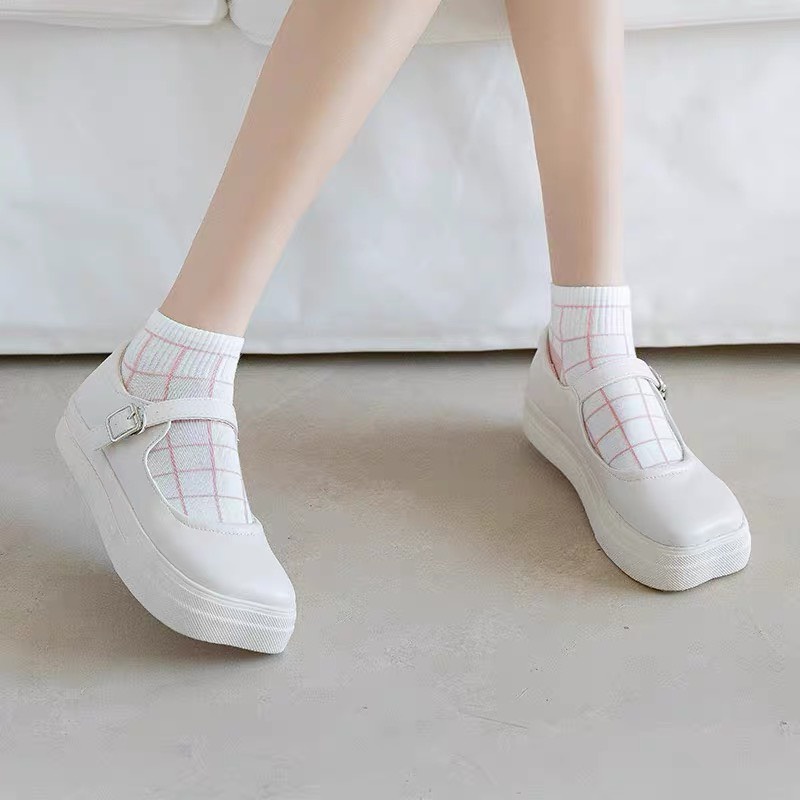 Tất cổ ngắn dành cho nữ phong cách hàn quốc nhẹ nhàng chất liệu thoáng mát, thấm mồ hôi tone hồng trắng