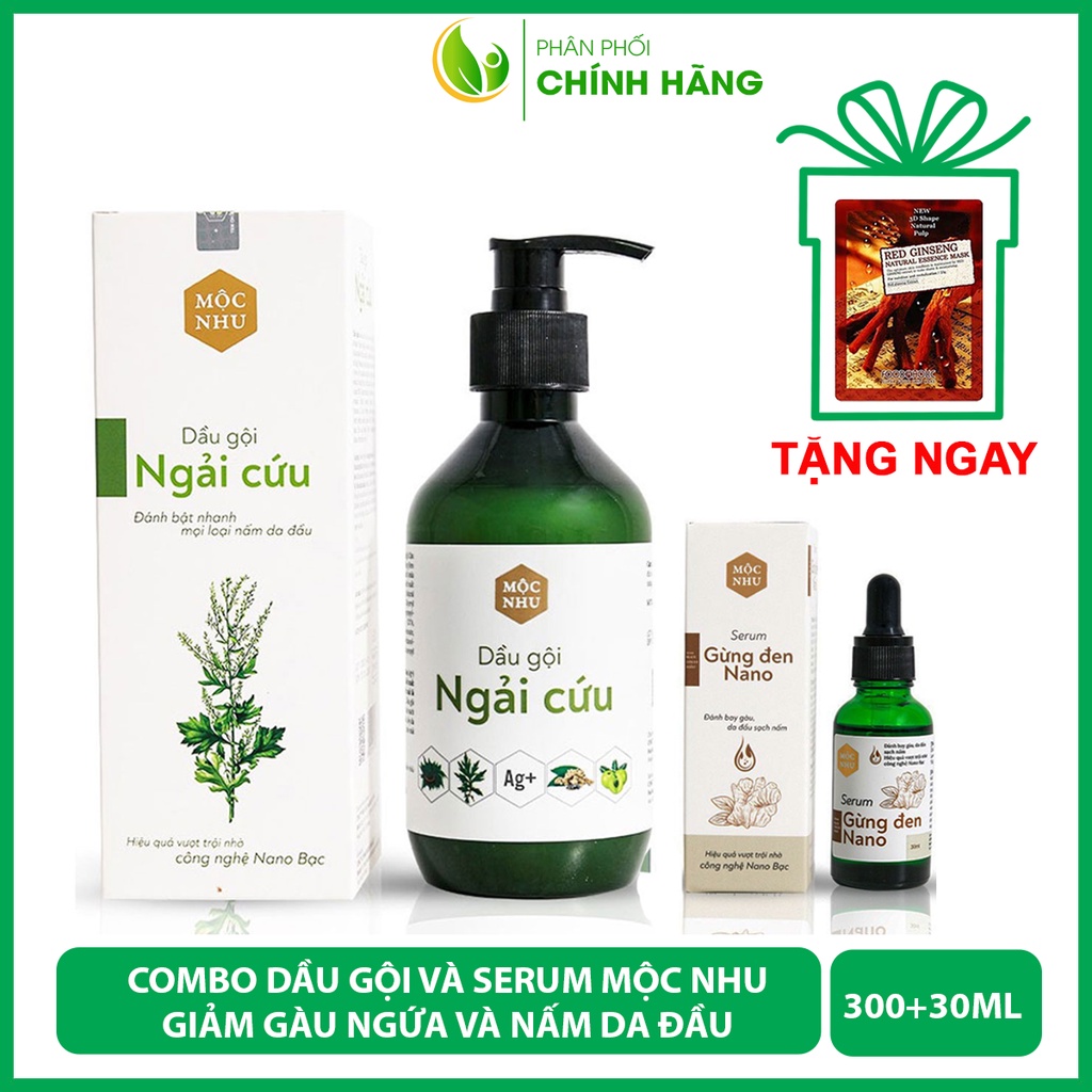 Bộ Đôi Dầu Gội Ngải Cứu và Serum Gừng Đen Nano Mộc Nhu - Dứt Điểm Gàu Ngứa, Nấm Da Đầu