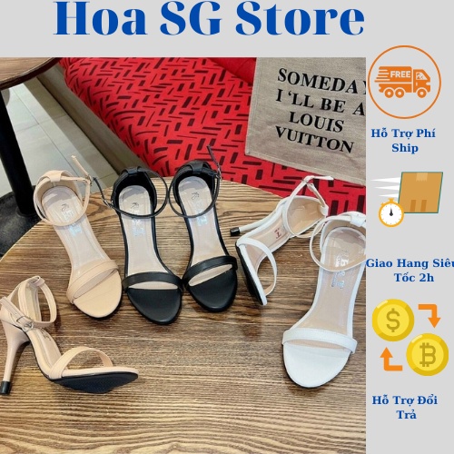 Giày Cao Gót Nữ Gót Cao 9cm Quai Ngang Màu Đen Trắng Kem Nude Guốc Sandal Đẹp Gót Nhọn Bít Gót Quai Hậu Mặc Áo Dài