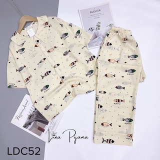 Bộ pyjama cộc họa tiết siêu xinh, bộ ngủ nơ cổ lụa mát mịn