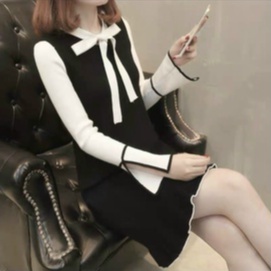 Váy Len Buộc Nơ Cổ_Xưởng May Quang Anh