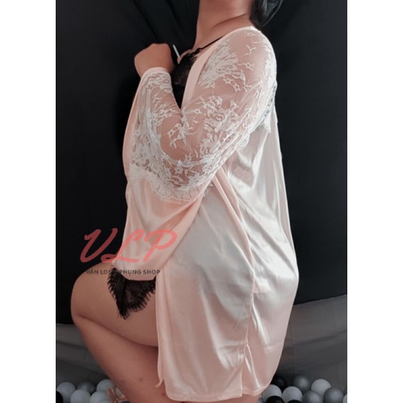 [BIGSIZE_90KG]_DN70_Áo choàng Satin bóng phối ren cổ trang