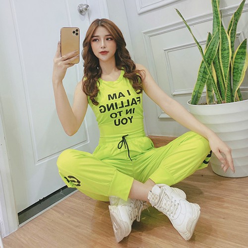 Bộ đồ tập jogger chữ tập Zumba, Aerobic, Gym chất cotton cao cấp mềm, co giãn, thoải mái, thoáng mát khi tập luyện