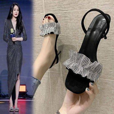 Rhinestone dây thun stiletto nữ cao giày