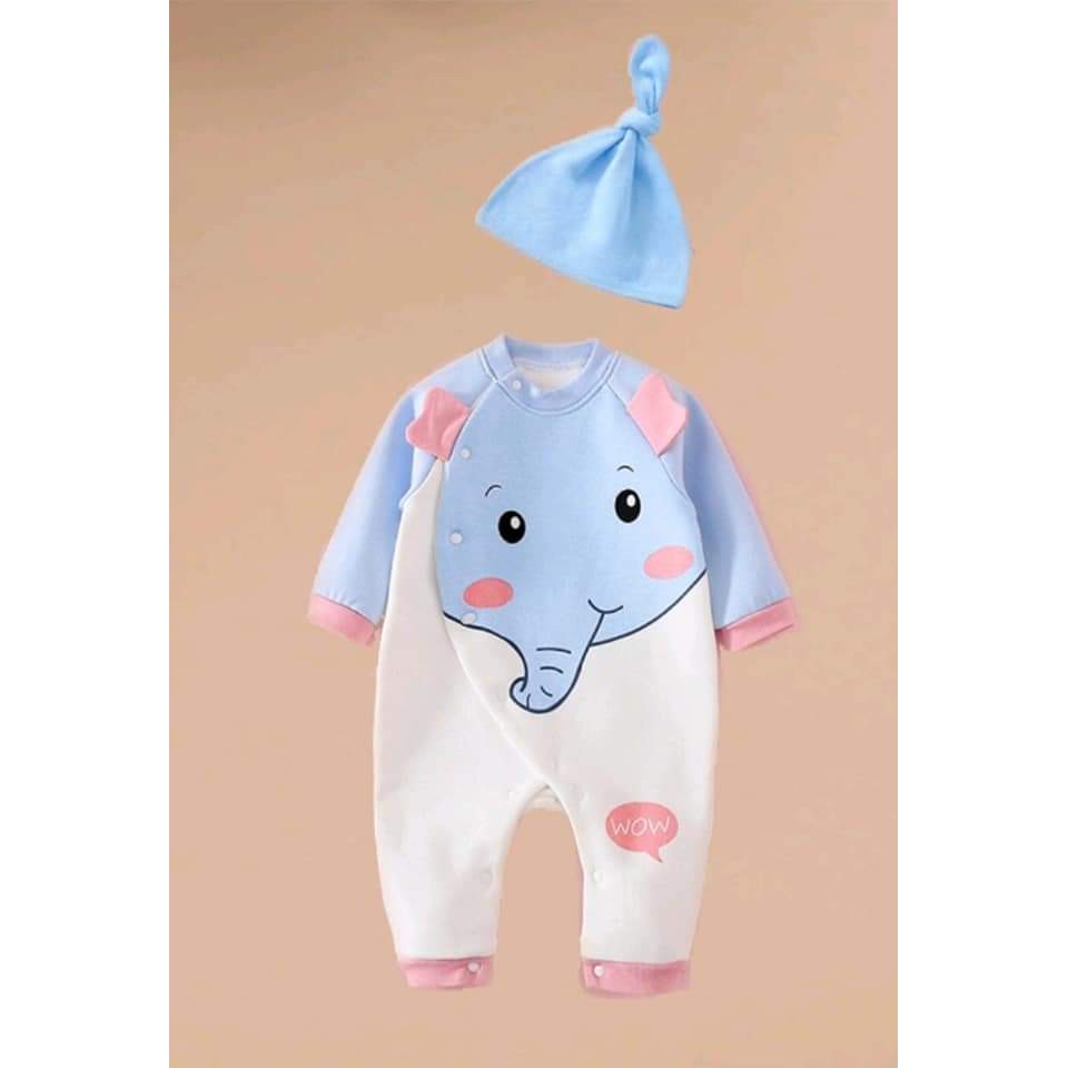 Body liền thân dài tay cotton cao cấp cho bé sơ sinh 3-12kg, tặng kèm mũ củ tỏi siêu xinh - 𝐁𝐃𝟔𝟗