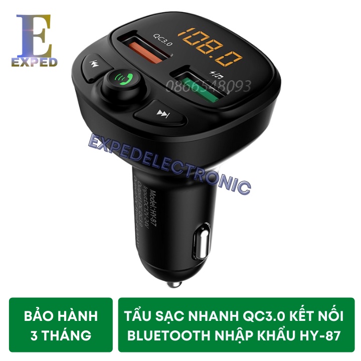 Tẩu sạc nhanh QC3.0 kết nối bluetooth 5.0 nghe nhạc MP3 nhãn hiệu HY-87