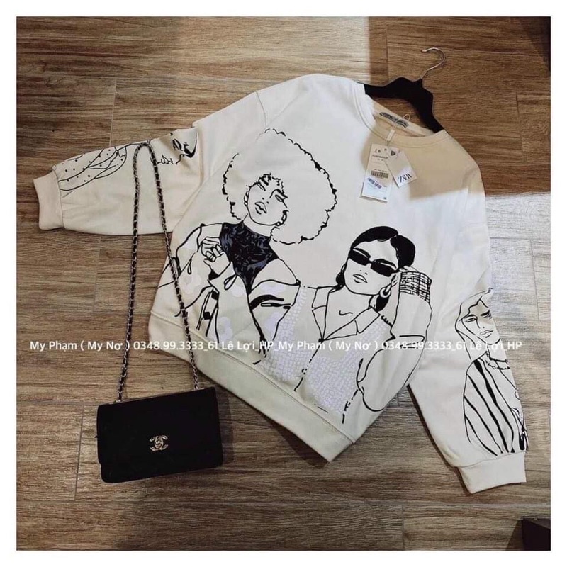 áo nỉ dai tay cổ tròn sweater in cô gái đeo kính