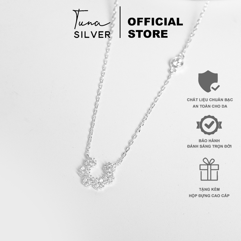 Dây chuyền Bạc 6 hoa gắn đá cao cấp TUNA SILVER, Vòng cổ bạc đính đá cute Bạc nữ 𝐂𝐚𝐦 𝐤𝐞̂́𝐭 𝐜𝐡𝐮𝐚̂̉𝐧 𝐁𝐚̣𝐜