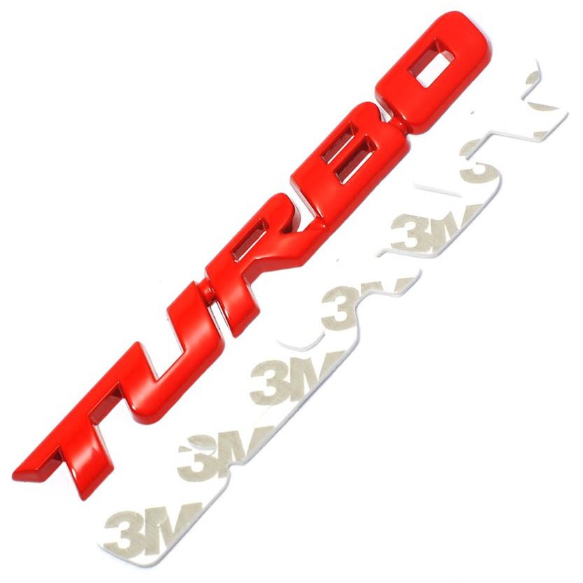 Miếng tấm dán Sticker nhôm trang trí cho XE HƠI Ô TÔ chữ 3D TURBO- Màu đỏ:   SKU:210