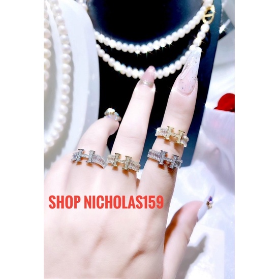 Nhẫn chử H xoàn Italy mạ vàng xu hướng