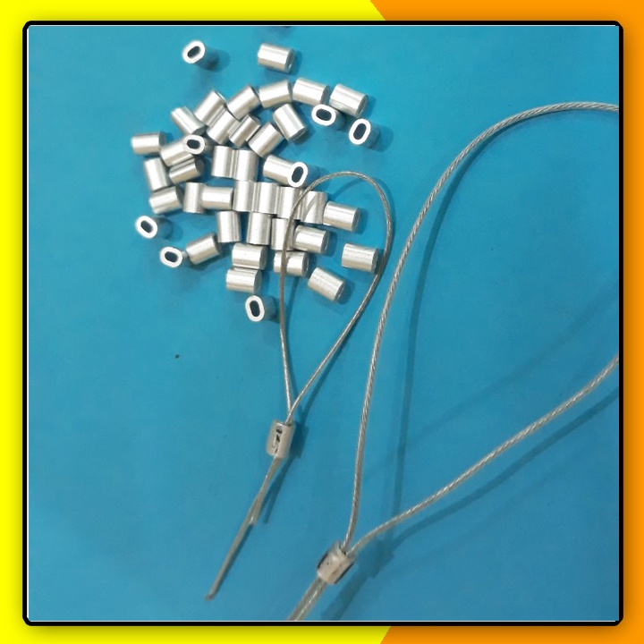 Bộ 50 ống cốt nhôm khoá dây cáp kèm dây cáp 1mm, treo bảng tên, trang trí nội thất, tự động hóa