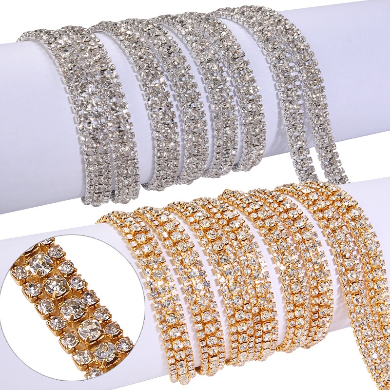 Qiao 1Yard Phụ Kiện Dây Chuỗi Đá Pha Lê Lấp Lánh Trang Trí Đầm