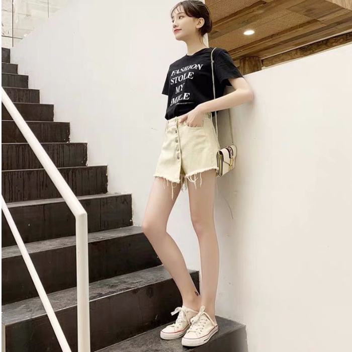 Quần short jean lưng cao thời trang Hàn Quốc tùy chọn màu sắc dành cho nữ