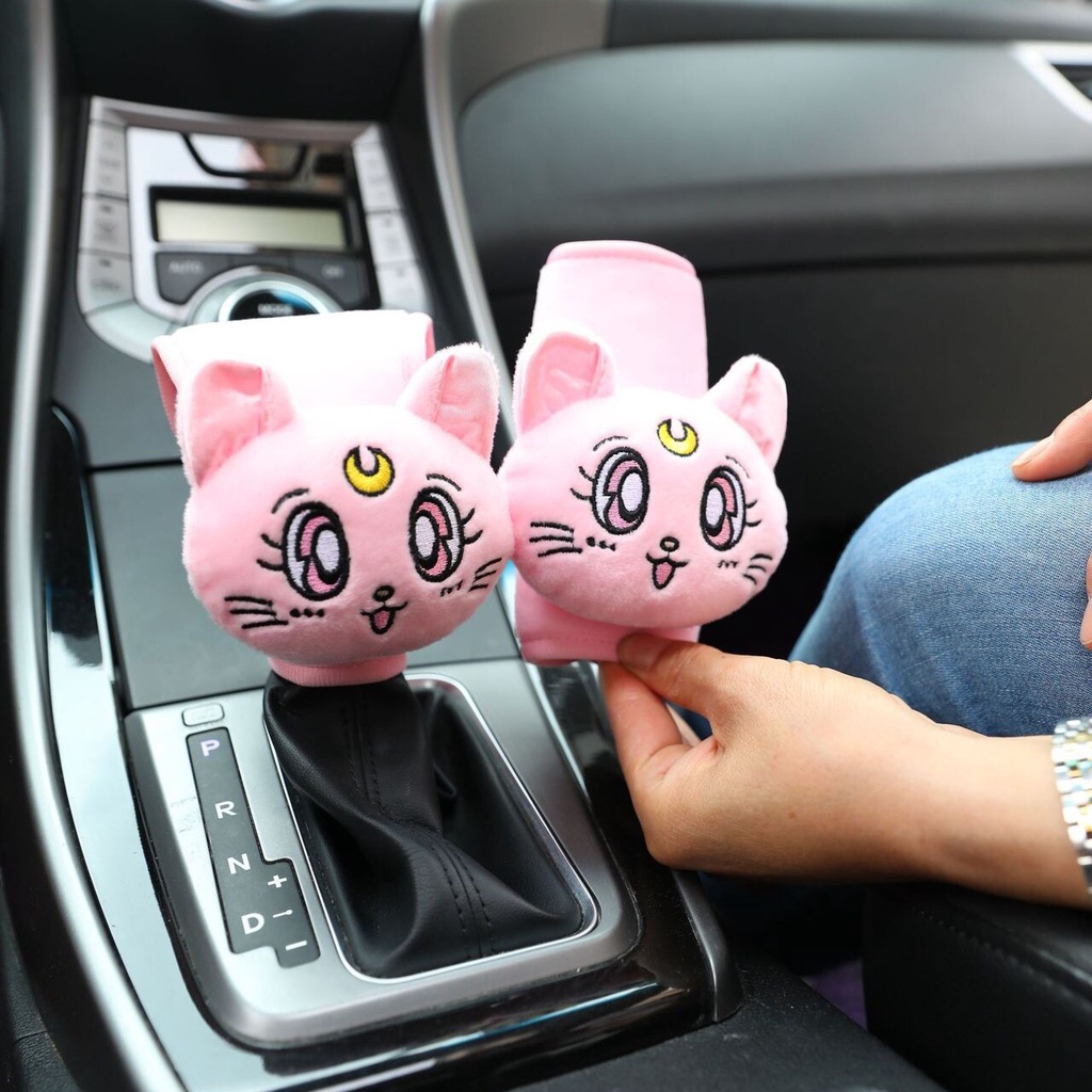 Gối Tựa Đầu Hình Mèo Luna Màu Hồng Dễ Thương 3 Màu Tùy Chọn Cho Xe Hơi