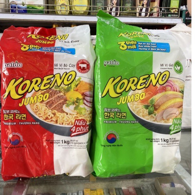 [ DATE LUÔN MỚI ] Mì Koreno Jumbo Hàn Quốc Bò Cay/Kim Chi/Gà/ Tôm bịch 1kg