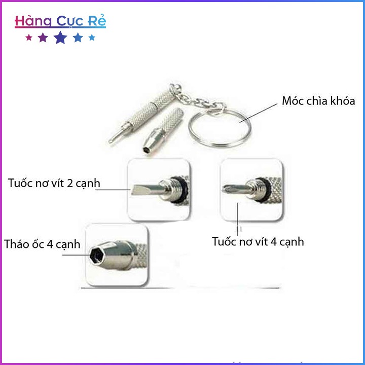 Móc khóa 3in1 kèm tua vít mini sửa chữa mắt kính, đồng hồ - Shop Hàng Cực Rẻ