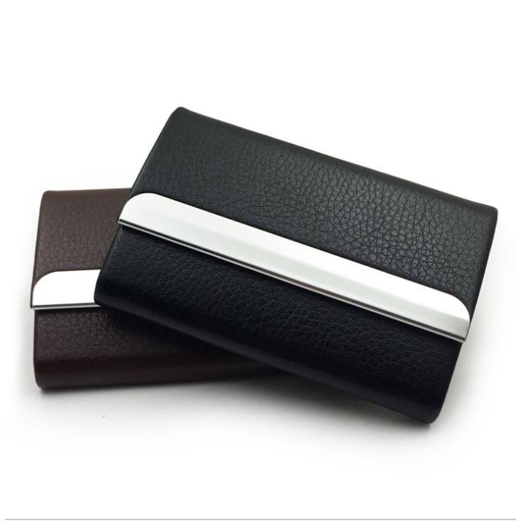 Hộp Đựng Card Visit Nhỏ Gọn Tiện Lợi Bỏ Túi NC02 Da Simili Vân Đen Và Inox Không Gỉ