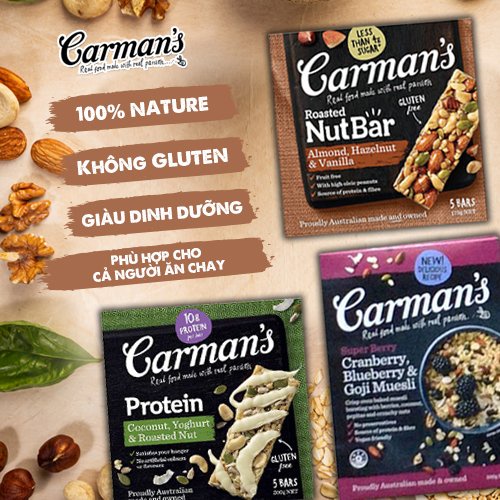 Ngũ Cốc Thanh Hạt Carman s Nhập Khẩu Úc, Nut Bar, Protein Bar, Muesli Bar