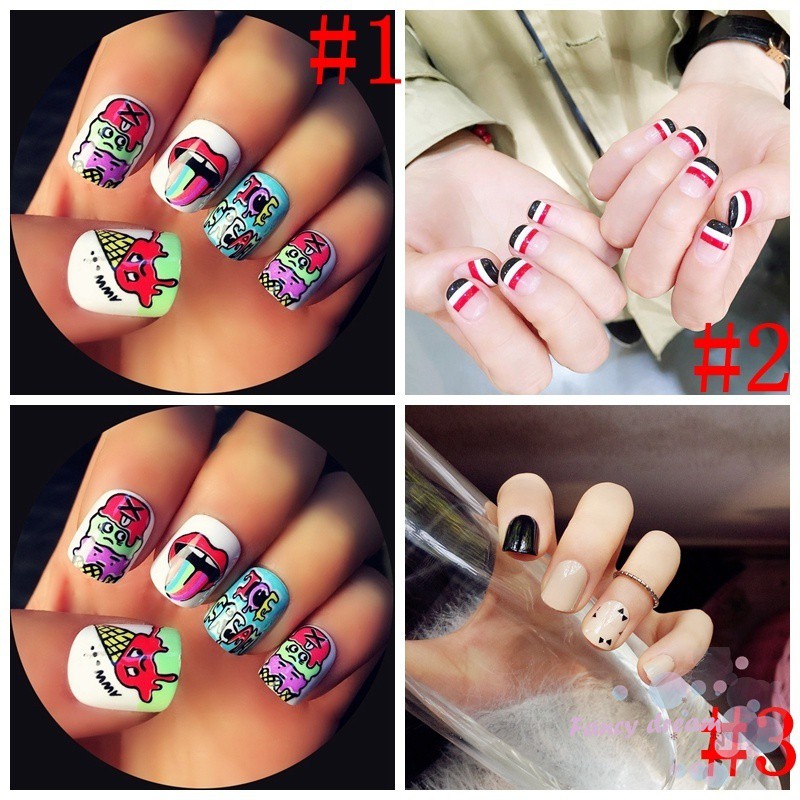 Bộ 24 móng giả nhiều hoa văn thời trang làm nail nghệ thuật