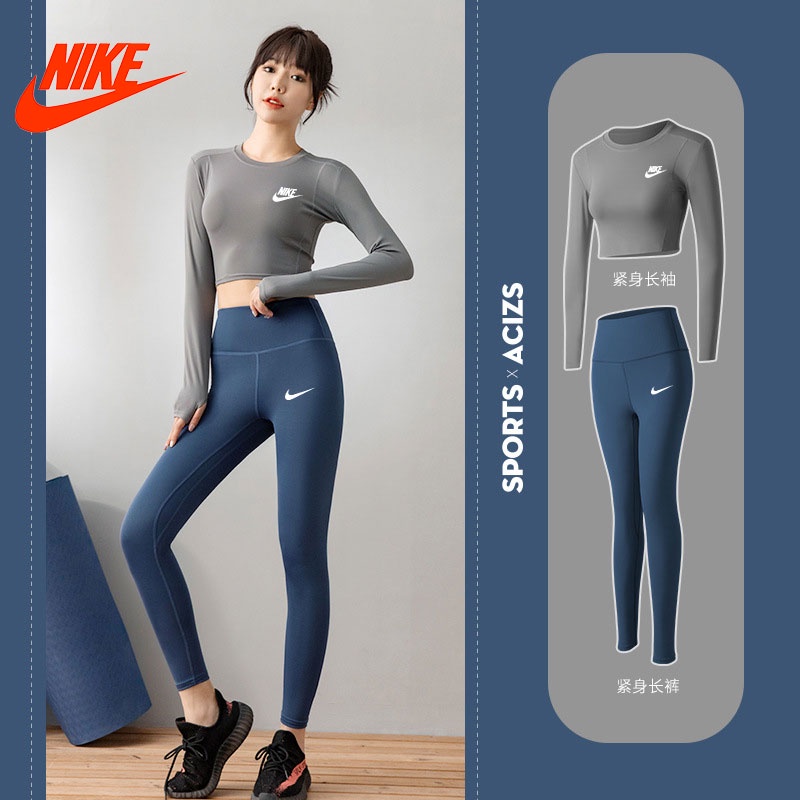 Set Đồ Thể Thao Dài Tay Màu Trơn In Logo Nike Thời Trang Năng Động Cho Nữ