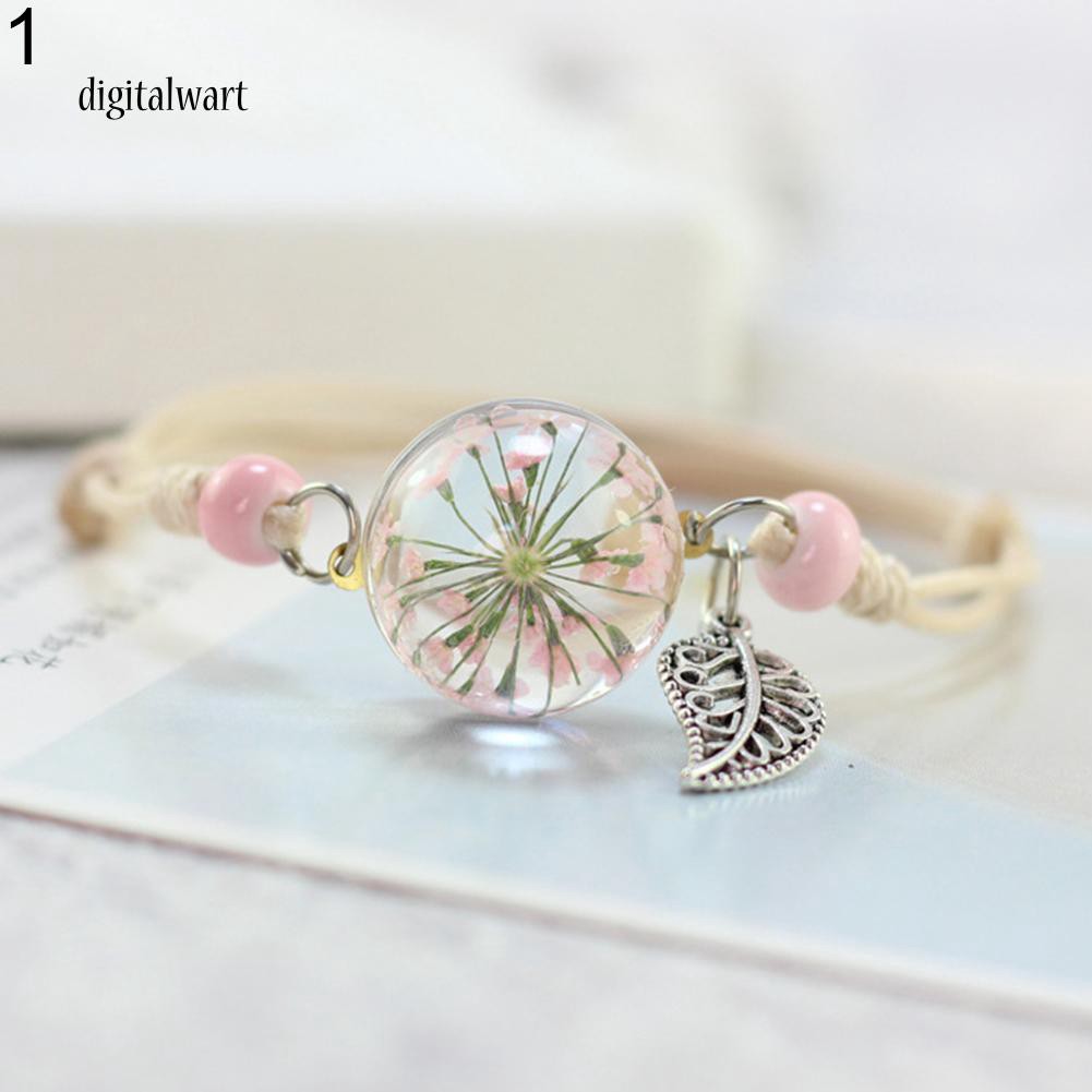 Vòng tay thiết kế phối mặt hình quả cầu thủy tinh chứa hoa lá nhẹ nhàng dễ thương cho nữ | BigBuy360 - bigbuy360.vn