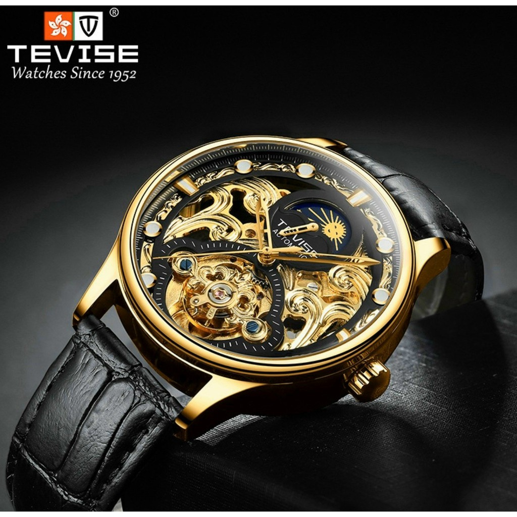 Đồng hồ cơ nam Automatic không cần pin, đồng hồ nam dây da TEVISE mẫu mã thời trang, chống nước, cao cấp