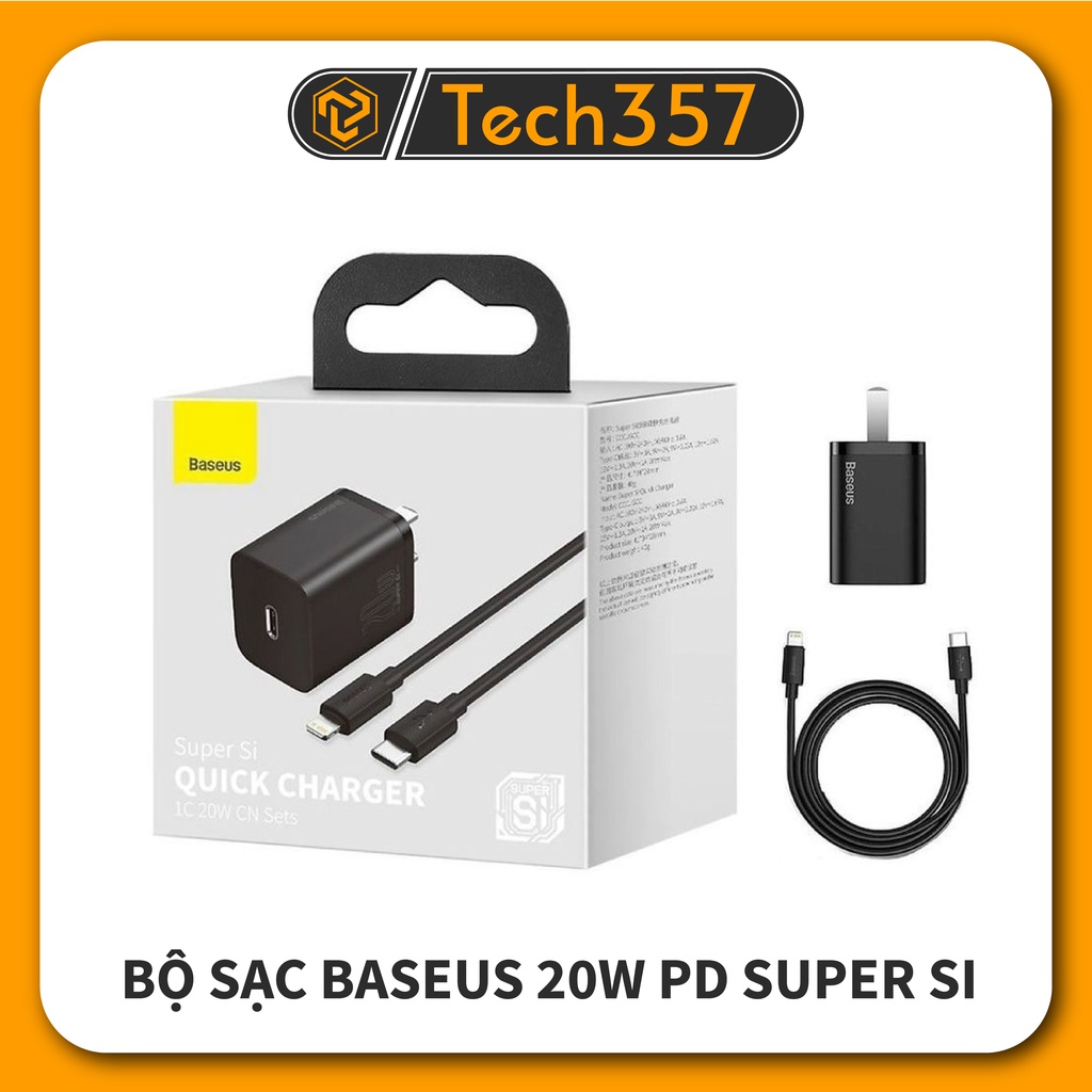 Bộ Sạc Baseus 20W PD Super Si Type C, Củ Sạc Nhanh QC3.0 Kích Thước Nhỏ Gọn Cho Android / iPhone 12 Pro Max