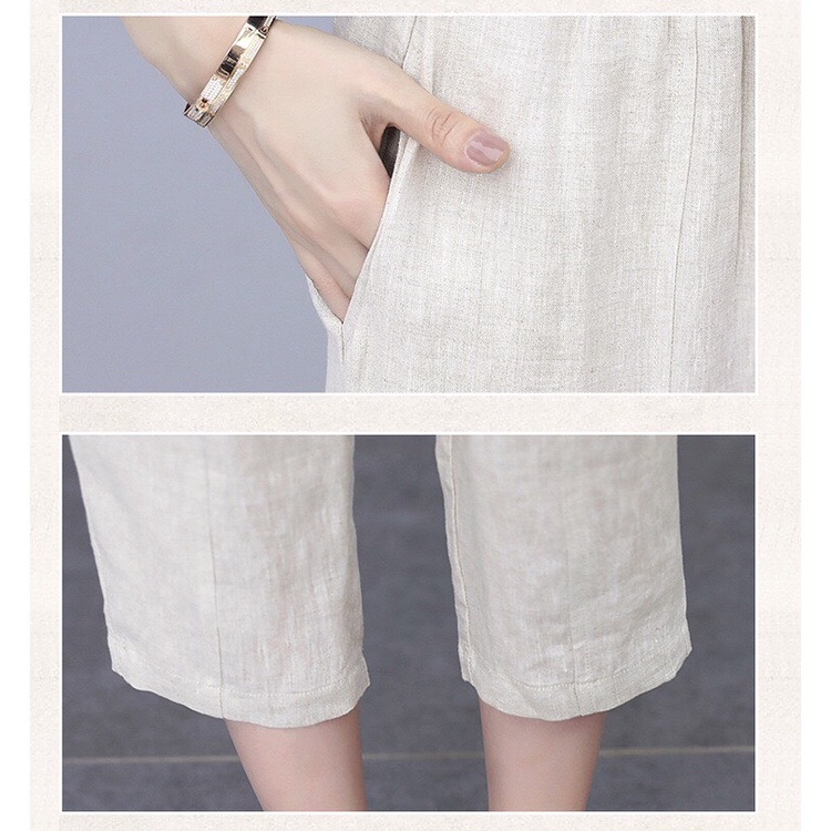 144055 Bộ áo và quần dài vải cotton nữ hè tay ngắn hàng nhập