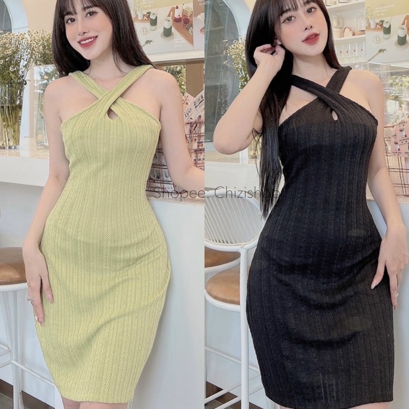[Mới Nhất] Đầm, Váy Body Dáng Chữ A Sexy Yếm Choàng Cổ Đủ Màu Hot Trend Màu Xanh Cốm, Hồng, Nude, Trắng, Chizi Shop