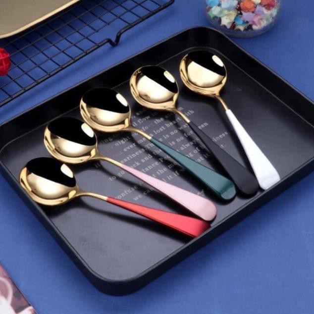 Thìa Inox SU304 cán phủ sơn nhung cao cấp Thìa mạ vàng