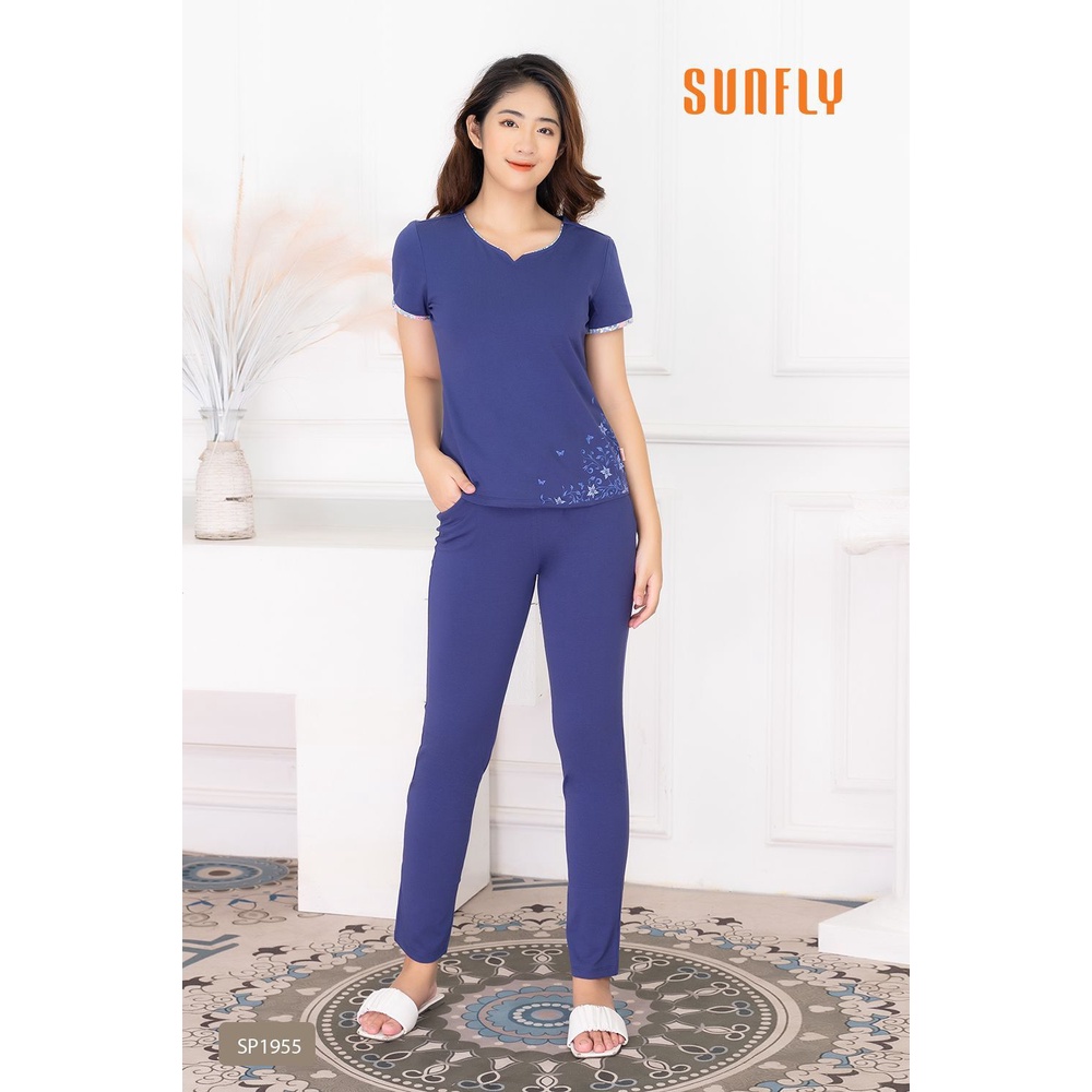 Bộ đồ mặc nhà nữ cotton SUNFLY áo cộc tay, quần dài SP1955