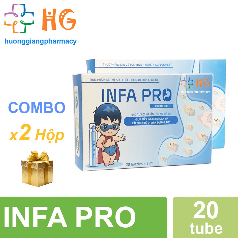 Combo 2 Hộp Bào tử lợi khuẩn INFA PRO, men vi sinh cho bé, cải thiện tình trạng biếng ăn ở trẻ, tiêu hóa tốt(Hộp 20 ống)