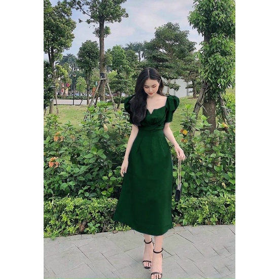 Đầm cổ vuông nơ vai dây chéo bigsize 50-90kg