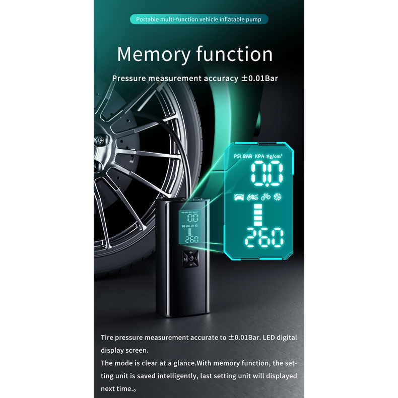 Máy Bơm Hơi Điện Tử Không Dây Kích Thước Nhỏ Gọn Cho Lốp Xe Ô Tô