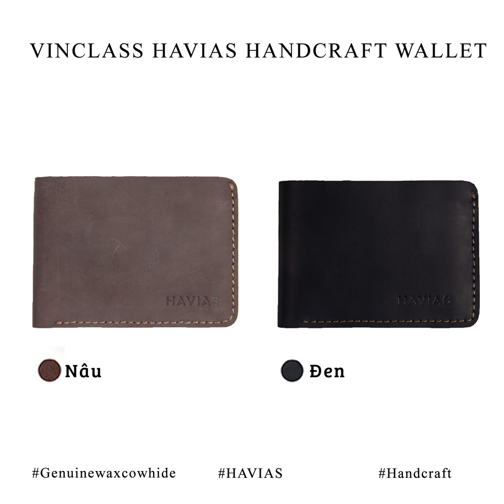 VINCLASS2 HAVIAS ví ngang mini da bò sáp thật nhập khẩu 100%