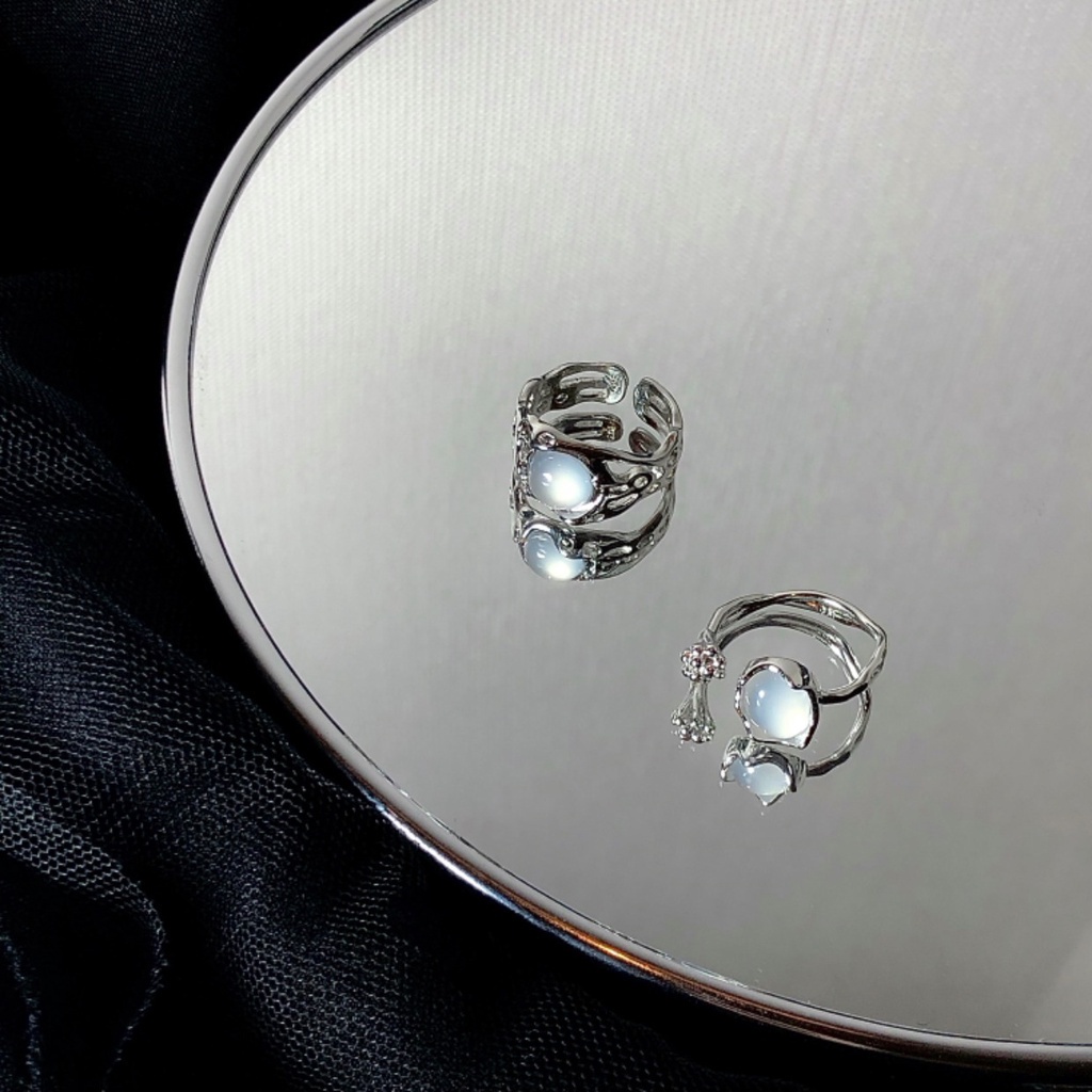 Nhẫn Hở Mạ Bạc Hình Hoa Đính Đá Opal Thời Trang Cho Nữ