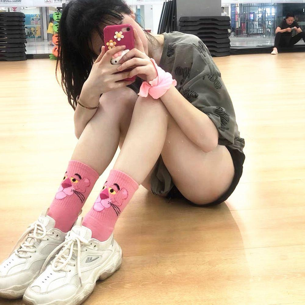 Vớ Cotton Cổ Vừa In Họa Tiết Hoạt Hình Pink Panther Thời Trang Dùng Làm Quà Tặng Giáng Sinh