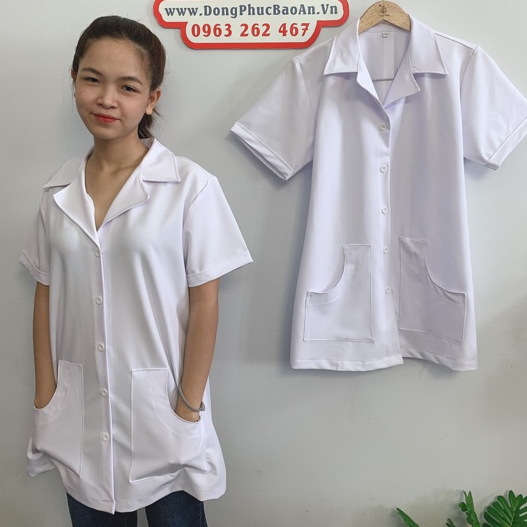 Áo Blouse Nam - Nữ Ngắn Tay Loại Tốt - Áo Bác Sĩ, Y Tá, Dược Sĩ, Spa Giá Gốc