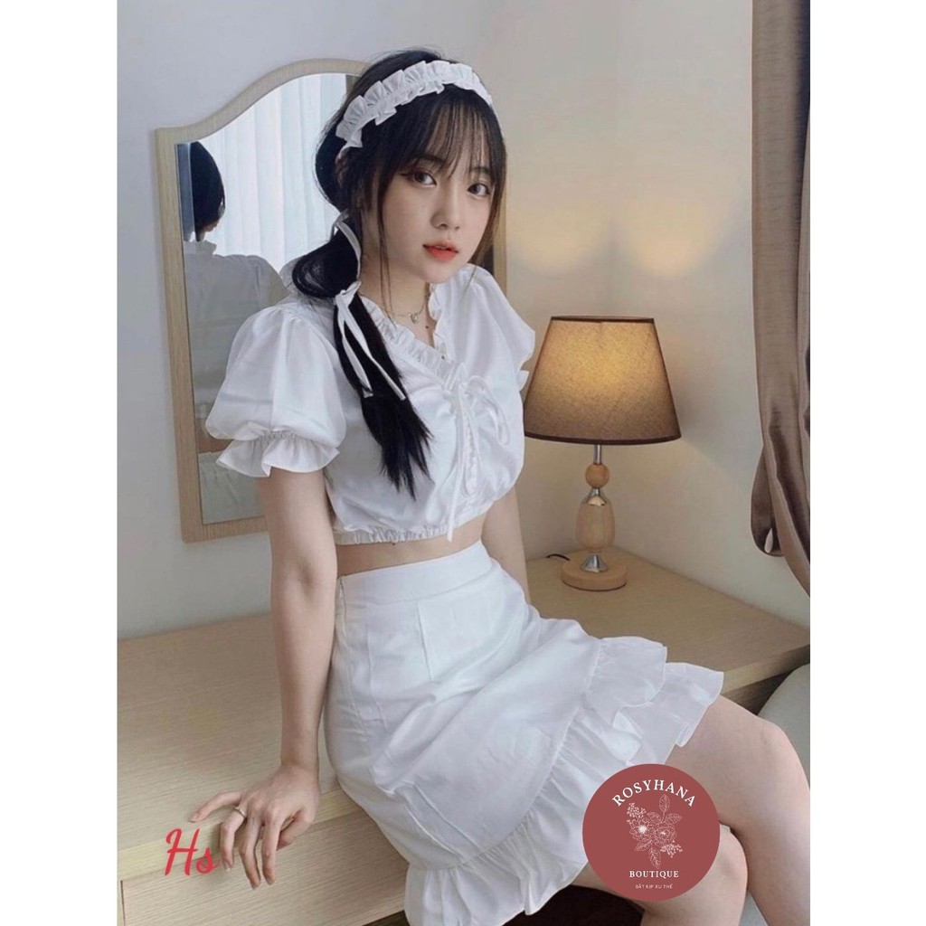 ☘Set Chân Váy Bèo Mix Crt Rút Trắng Chất Liệu Đũi Mềm☘_ Có Ảnh Đánh Giá + Video Sản Phẩm | BigBuy360 - bigbuy360.vn