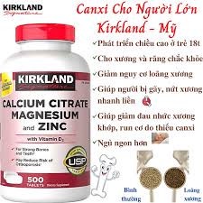 Viên uống bổ sung canxi, magie, zinc kirkland signature calcium citrate magnesium and zinc 500mg 500 viên Healthy Care