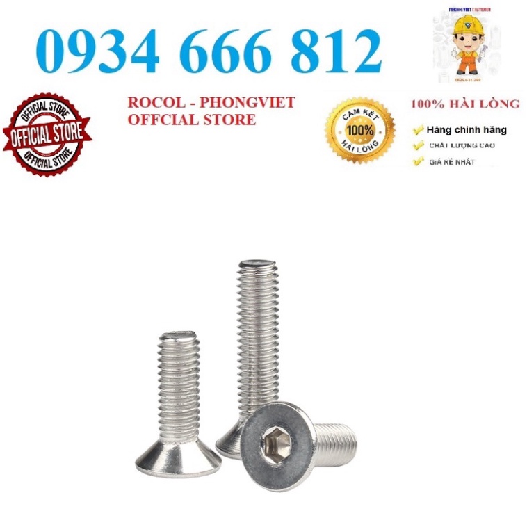 50c bulong lục giác chìm Đầu Bằng INOX 304 M4,M4X8,M4X10,M4X12,M4X16 M4X20, M4X25, M4X30, M4X40