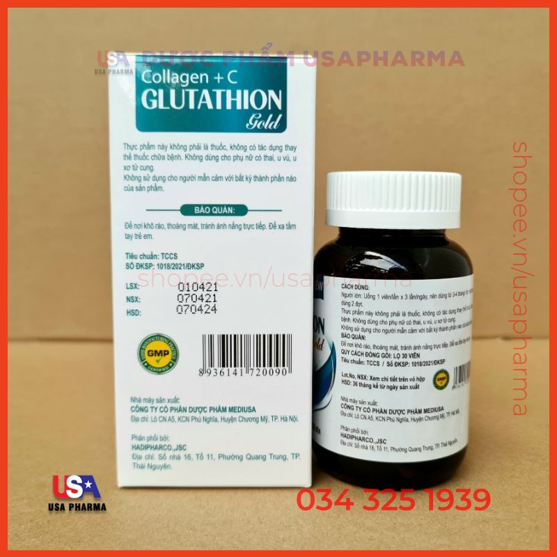 Collagen Glutathion USA, l-cystine đẹp sáng da, giảm nám sạm da - 30 viên