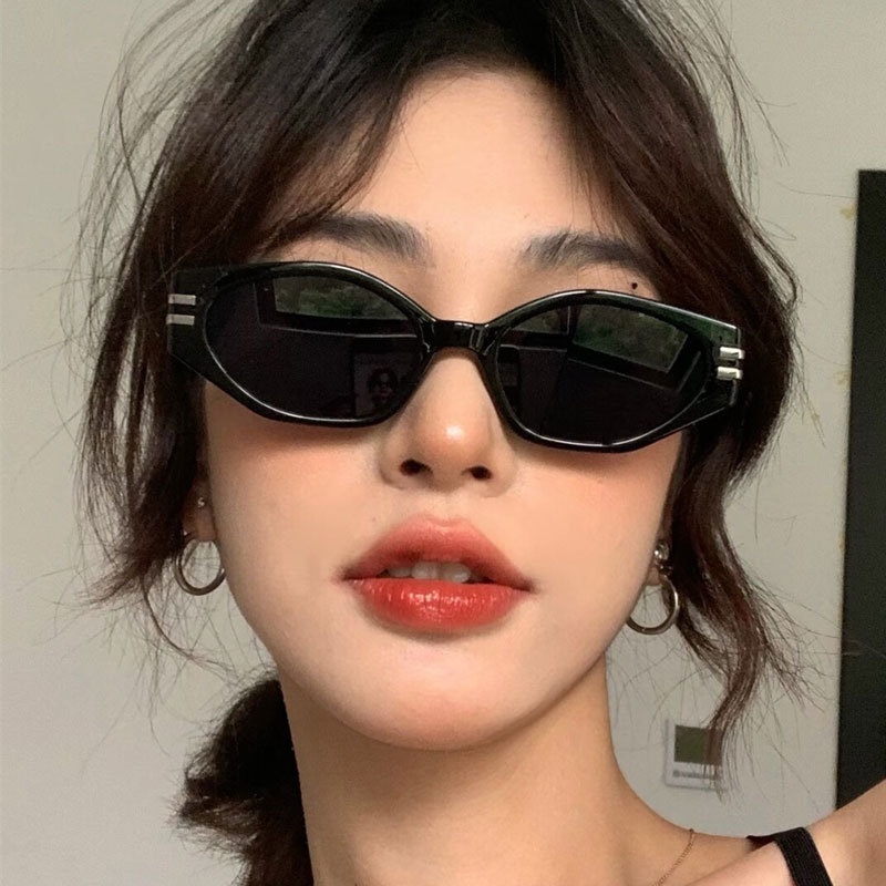 Kính Mát Thời Trang Khung Ngang Mắt Mèo Bằng Kim Loại Kiểu Âu Mỹ Cho Nữ