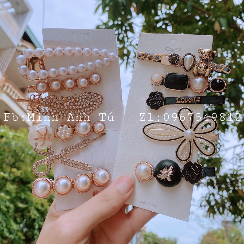 Set 5 kẹp tóc đính đá phong cách Hàn Quốc xinh xắn cho nữ