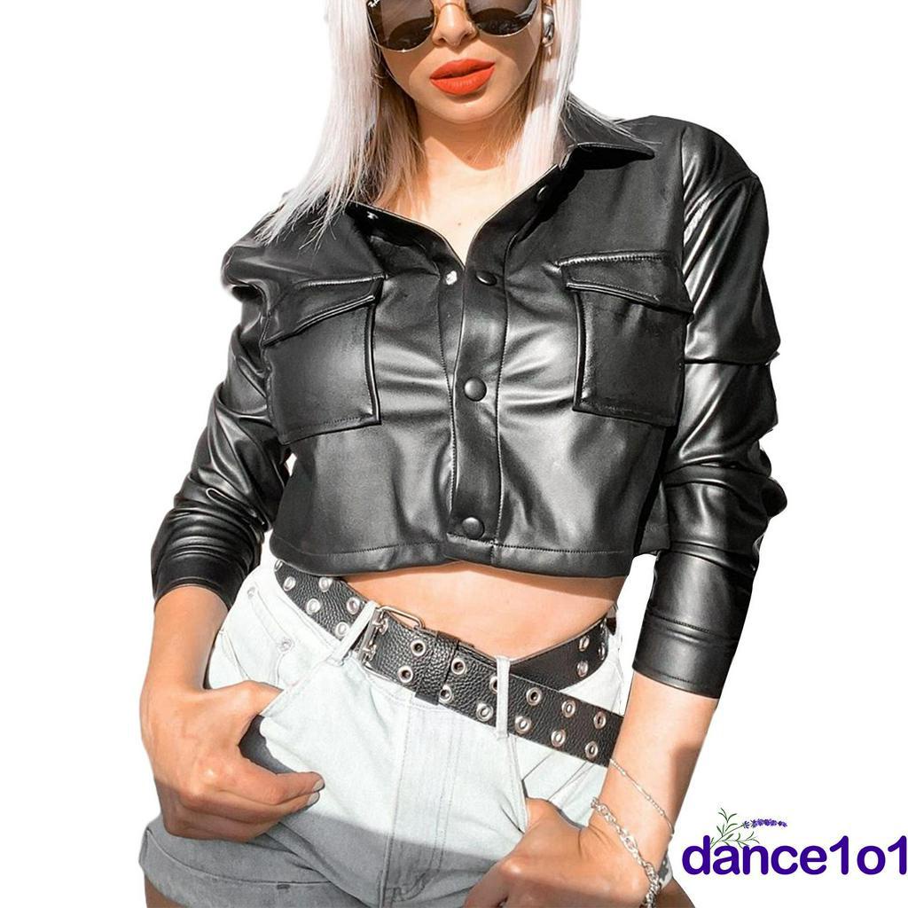 Áo khoác da tay dài phối nút thiết kế dáng rộng cho nữ