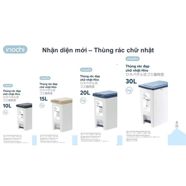 [4 Size] Thùng Rác Nhựa Đạp Chân INOCHI Chữ Nhật Đa Năng Tiện Dụng