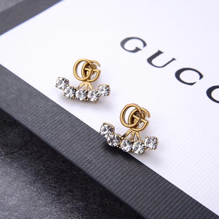 Khuyên tai mạ bạc 925 hình chữ G đính đá chống dị ứng sang trọng