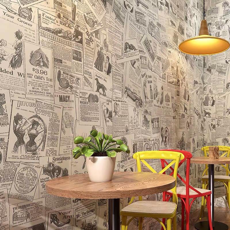 Giấy dán tường ⚡ 𝐅𝐑𝐄𝐄𝐒𝐇𝐈𝐏⚡ Giấy dán tường Vintage giả báo trang trí phòng độc lạ khổ 45cm*10m trang trí phòng ngủ, cafe