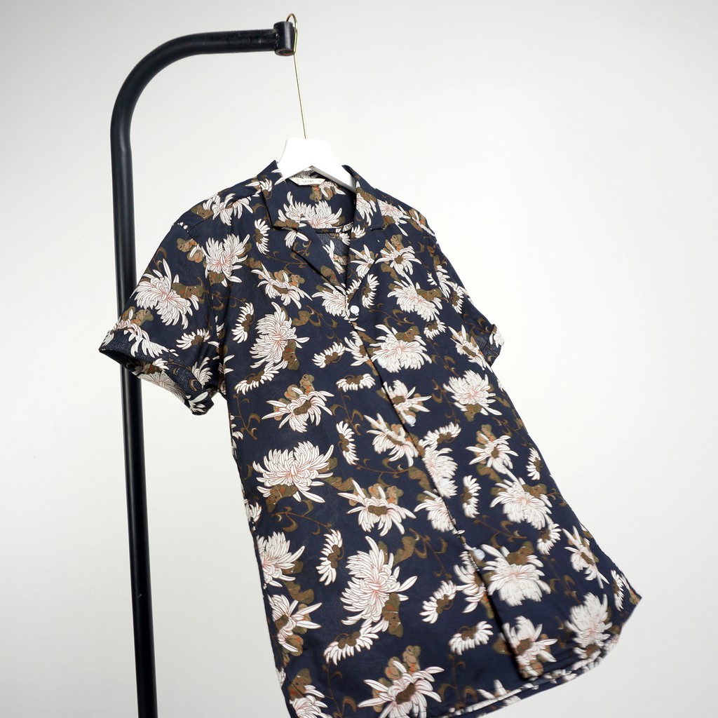 Áo sơ mi nam SAYME cổ pijama đi biển đi chơi vải cotton họa tiết hoa lá MCSH0014