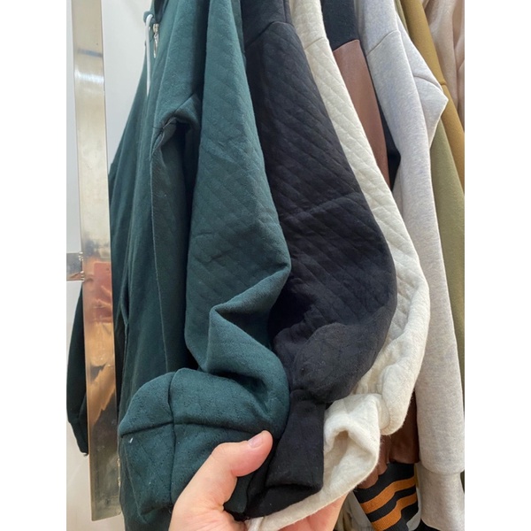 Áo Hoodie Xốp ô vuông nỉ ngoại chần bông mũ 2 lớp, áo khoác tay bồng form rộng unsiex